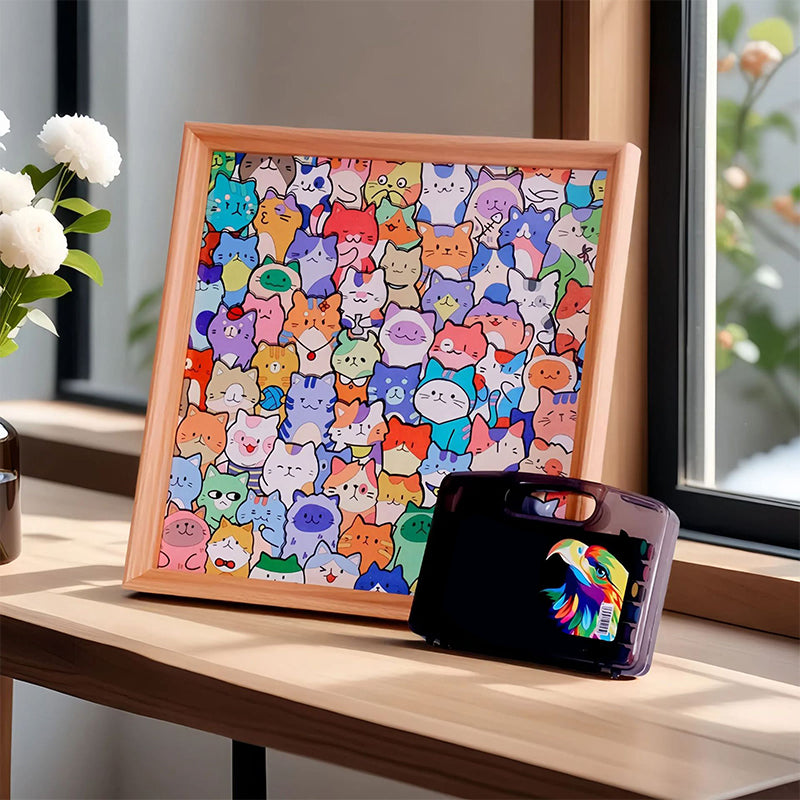 🐱Drewniana ramka na zdjęcia w kształcie puzzli z kotem, do samodzielnego pomalowania🧩