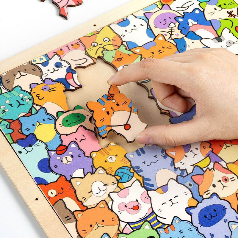 🐱Drewniana ramka na zdjęcia w kształcie puzzli z kotem, do samodzielnego pomalowania🧩