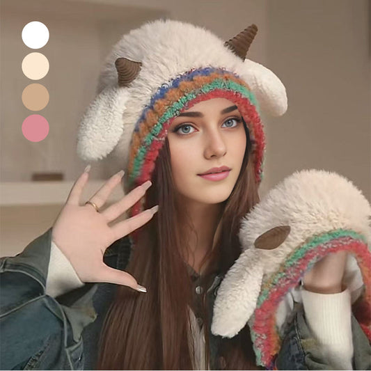 🐐Pluszowa czapka w kształcie baranka i urocze nauszniki