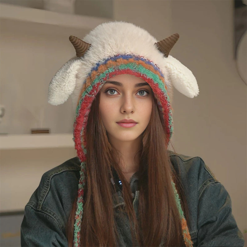 🐐Pluszowa czapka w kształcie baranka i urocze nauszniki