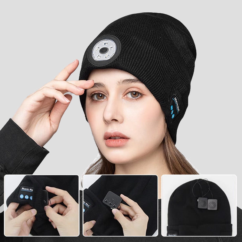 Latarka czołowa LED Odpinany zestaw słuchawkowy Bluetooth Dzianinowa czapka