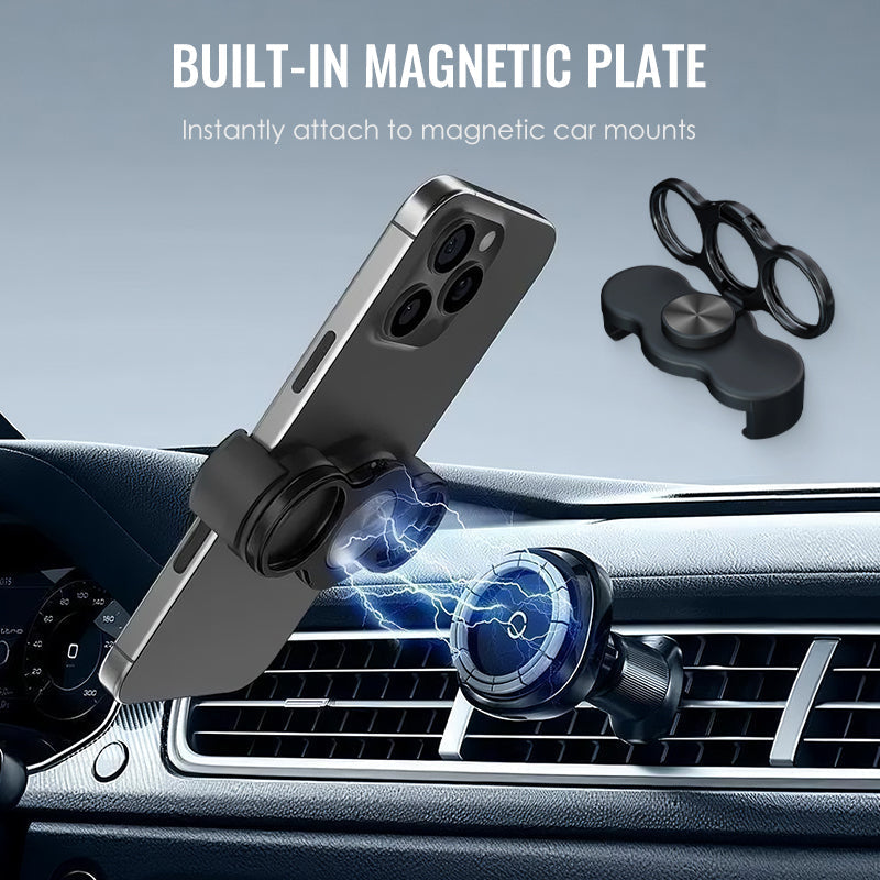 Obrotowy składany uchwyt na telefon – Podwójny pierścień z trzema palcami, wygodny klips na tył telefonu