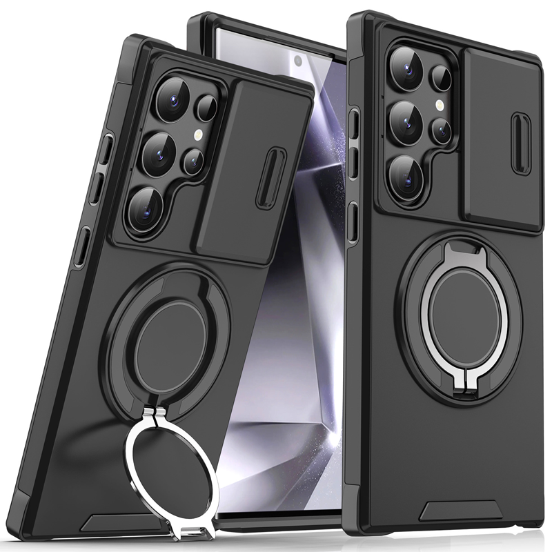 Etui magnetyczne 3 w 1 dla Samsunga – podstawka Snap & Go + podwyższona osłona aparatu + pełna ochrona.