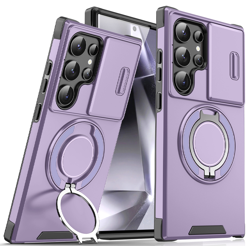 Etui magnetyczne 3 w 1 dla Samsunga – podstawka Snap & Go + podwyższona osłona aparatu + pełna ochrona.