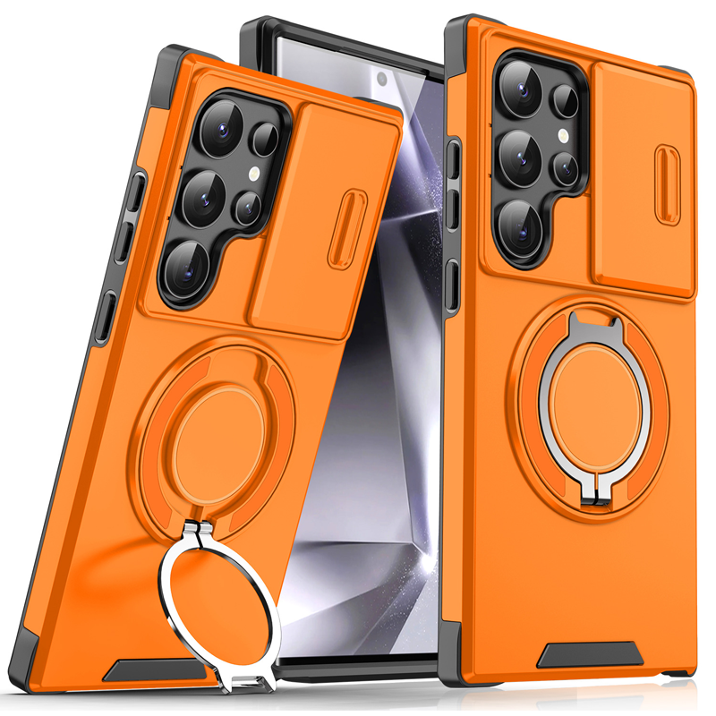 Etui magnetyczne 3 w 1 dla Samsunga – podstawka Snap & Go + podwyższona osłona aparatu + pełna ochrona.