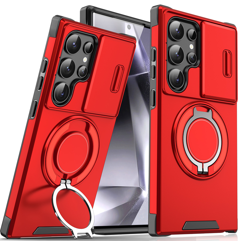 Etui magnetyczne 3 w 1 dla Samsunga – podstawka Snap & Go + podwyższona osłona aparatu + pełna ochrona.